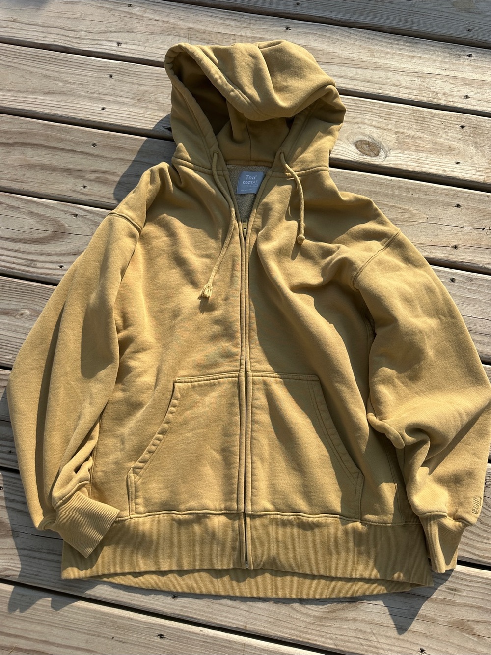 TNA CozyAF Zip-Up Hoodie in Mustard Tan